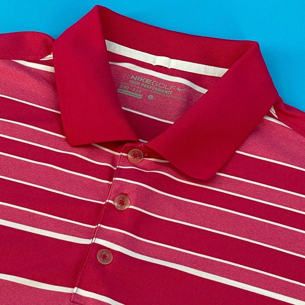 Nike Golf Tour Performance Pink Striped Dri-FIT Polo Shirt Mens Large L